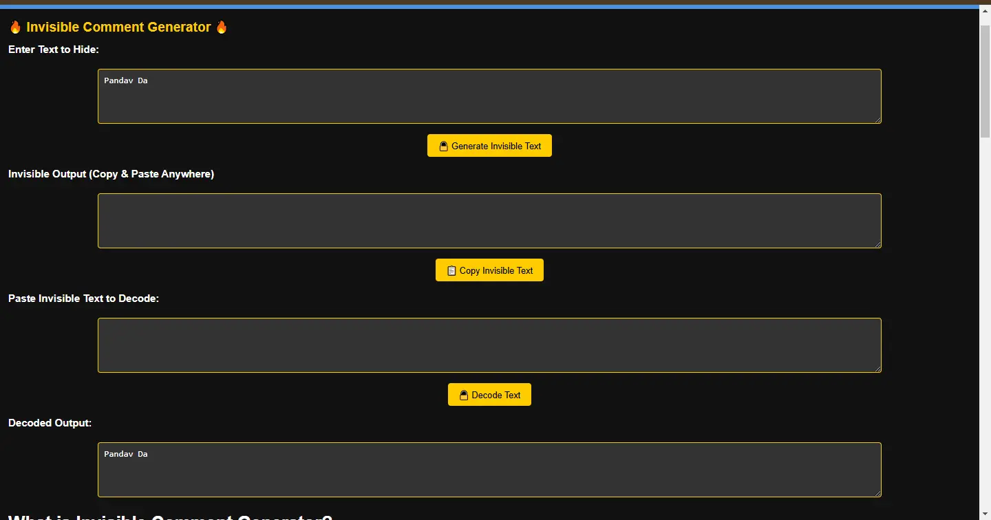 Invisible Comment Generator, Tiktok Invisible Comment Generator, Decode Invisible Comment